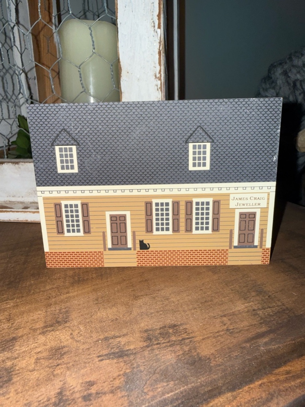Longaberger Decorative Wooden Jeweler with Gray Roof and Tan Siding
